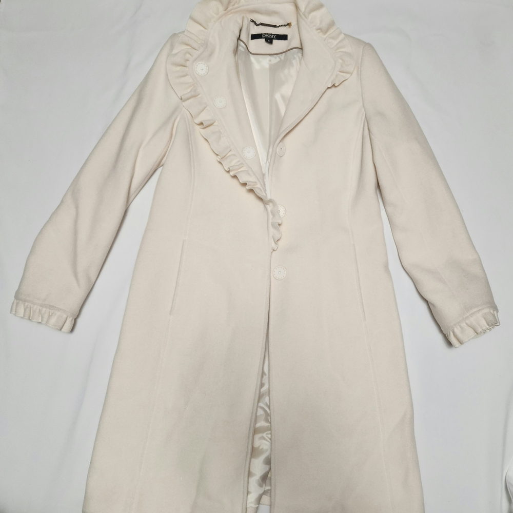 Elegant Cream Ruffled Women's Coat